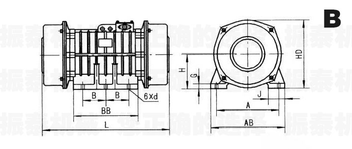 VB振動電機外形參數(shù)圖B