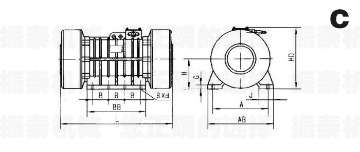 VB振動電機外形參數(shù)圖C